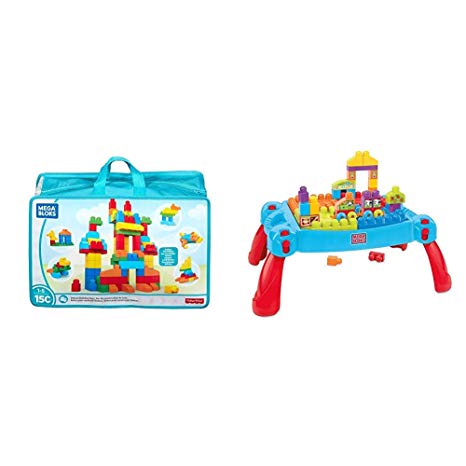Mega Bloks First Builders Deluxe Building Bag [Amazon Exclusive] & First Builders Build 'n Learn Table [Amazon Exclusive]
