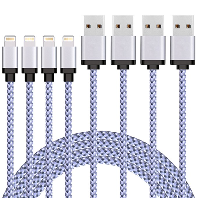 Sundix Lightning Cable, 4Pack 3FT iPhone Charger Nylon Braided Charging Cord Compatible with iPhone X/8/8 Plus/7/7 Plus/6s/6s Plus/6/6 Plus/SE/5/5s/5c, iPad,iPod and More(White)