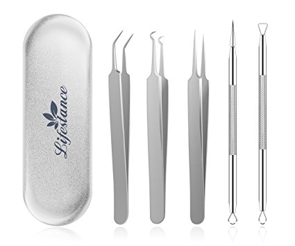 Blackhead Remover Pimples Comedones Splinter Extractors with Tweezers 5 pcs Surgical Skin Care Cleaning Tools for Acnes Whiteheads Blemishes Zits Ingrown Hairs