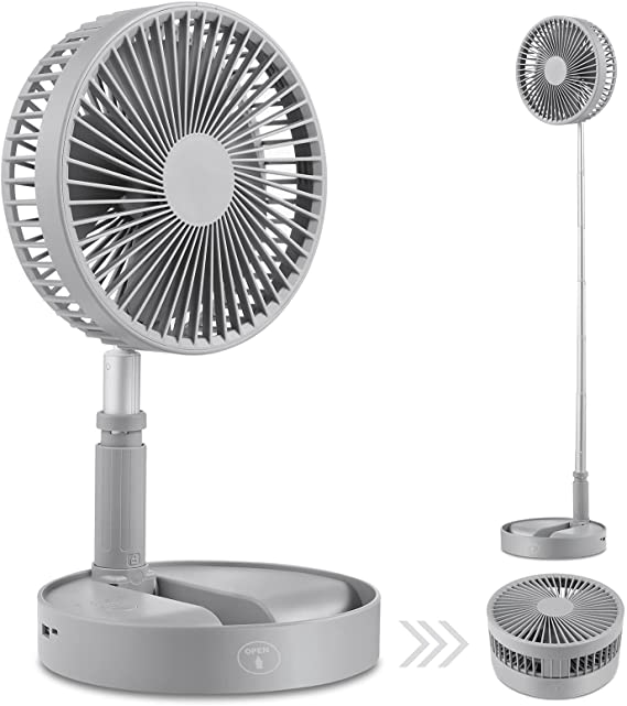 Foldaway Stand Fan Rechargeable Fan Ultra Lightweight Portable Fan, Desk and Table Fan with Adjustable Height with 4 Speed Modes for Outdoor Camping Travel , Home,Office, Kitchen