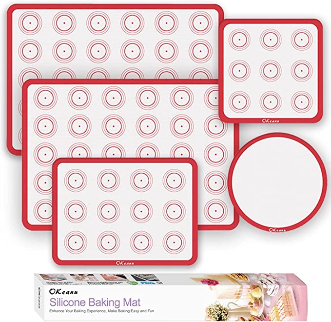 Silicone Baking Mats Set of 5 - 2 Half Sheets   1 Quarter   1 Round & 1 Square Silicone Baking Sheet - Non-Stick Bakeware Mat for Macaroon, Cookie - Easy to Clean Silicon Baking Slip Mats