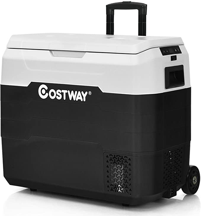 COSTWAY Car Refrigerator Portable, 42 Quarts AC/DC Compressor Freezer Cooler with Telescopic Handle, -4°F to 50°F, 2 in 1 RV Fridge for Camping, Fishing, Vehicle, Truck & Home Use (White)