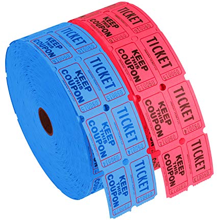 Kangaroo's Double Raffle Ticket Roll (2-Pack), 4000 Red & Blue Raffle Tickets, 2000 Tickets Per Tickets Roll