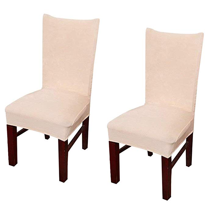 Pinji 2Pcs Stretch Chair Cover Thicken Removable Dining Room Protector Seat Slipcover Beige