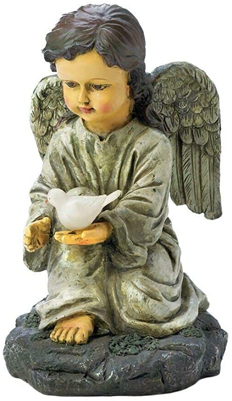 Zings & Thingz 57074104 Solar Angel Statue with Dove, Gray