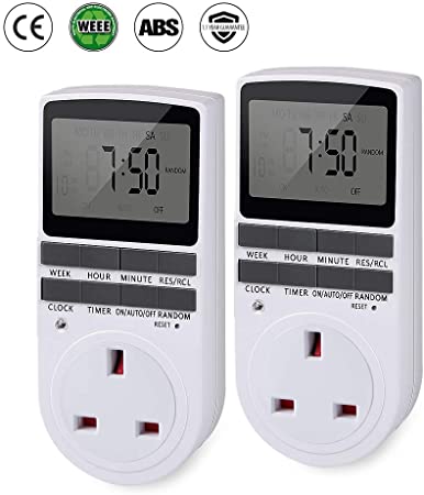 Timer Socket Plug Digital,Plug-in Timer Switch Programmable Energy Saver | Large LCD Display 2 Pack, 24 Hours/7 Day (2 pcs)