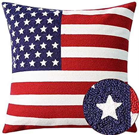 Cassiel Home 4th of July Independence Day Embroidery Pillow Covers 18x18| Patriotic Decorations Stars Stripes American Flag Pillow Covers| Memorial Day Flag Day Patriotic Day Veterans Day