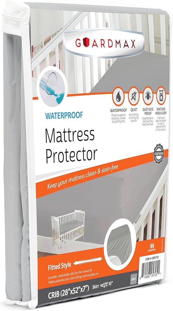 Guardmax Grey Crib Mattress Protector - Premium Waterproof and Hypoallergenic Crib Mattress Cover Fitted Sheet - Protects Against Urination, Perspiration, & Spills. (28 X 52)