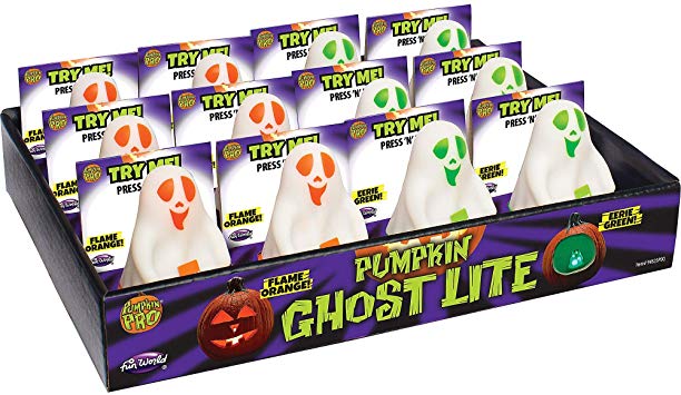 Holiday Times Halloween Pumpkin Ghost Lite, Small Battery-Operated Glowing Ghost Halloween Prop Light, Orange or Green