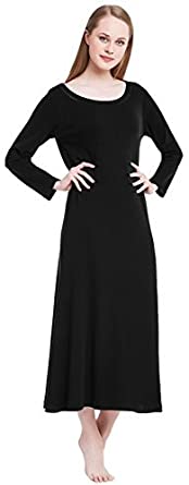 Alexander Del Rossa Womens Cotton Knit Nightgown, Long Scoop Neck Sleep Dress, Large Black (A0402BLKLG)