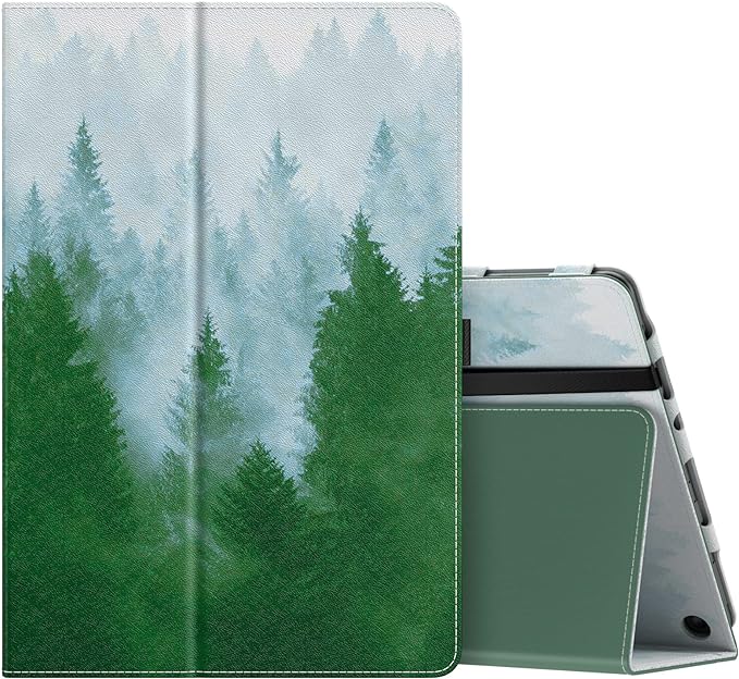 MoKo Case Fits All-New Kindle Fire Tablet (11th Generation, 2021 Release) 10.1" - Slim Folding Stand Cover with Auto Wake/Sleep, Dark Green Forest