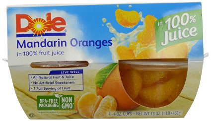 Dole Mandarin Oranges in 100% Fruit Juice, 4 oz, 4 cups
