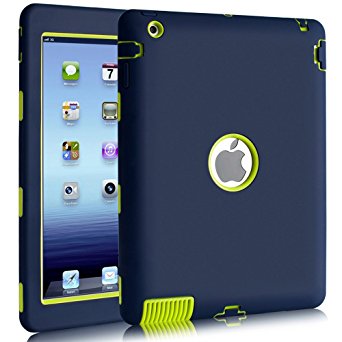 iPad 2 Case, iPad 3 Case, iPad 4 Case, BENTOBEN Heavy Duty Rugged Shock-Absorption / High Impact Resistant Hybrid Three Layer Armor Full Body Protective Case Cover for iPad 2/3/4 Retina (Navy Blue&Green)