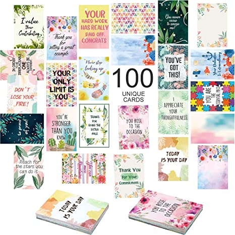 100 Motivational Cards Unique Inspirational Cards for Employees Business Card Sized Encouragement Cards Appreciation Cards Kindness Cards Lunch Box Notes Thinking of You