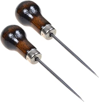 Toysdone Pack of 2 Gourd Shape Leather Craft Cloth Wood Handle Scratch Awl Tool Pin Punching