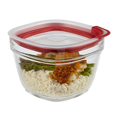 Rubbermaid Easy Find Lids Glass Food Storage Container, 5.5 Cup, Racer Red 2856005