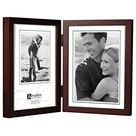 Malden International Designs Dark Walnut Concept Wood Picture Frame, Double Vertical, 2-5x7, Walnut