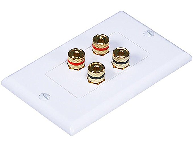 Monoprice High Quality Banana Binding Post Two-Piece Inset Wall Plate for 2 Speakers - Coupler Type