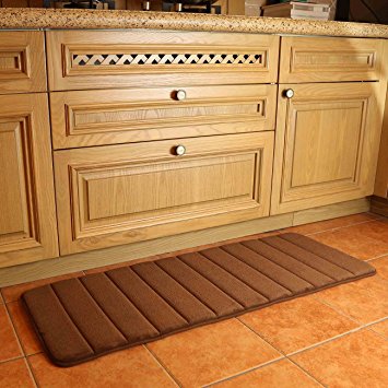K-MAT 47" x 17" Long Anti-Fatigue Memory Foam Kitchen Mats Bathroom Rugs Extra Soft Non-Slip Water Resistant Rubber Back Anti-slip Runner area rug for Kitchen and Bathroom （120x45CM) Brown.