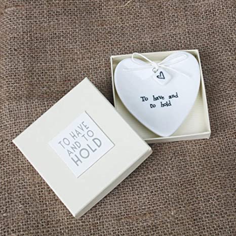 East of India 'To Have And To Hold' Large White Porcelain Heart Ring Dish Gift - Wedding Gift