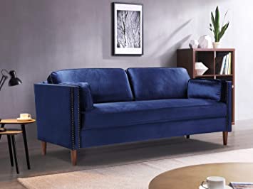 Rhomtree Velvet Sofa Couch Mid Century Upholstered Loveseat Lounger Living Room Couch (73 inch, Blue)