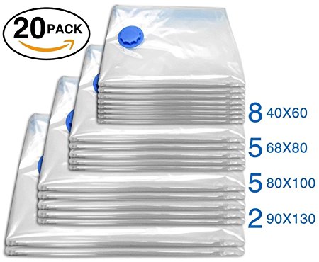 20 Bags! - Heavy Duty Vacuum Bags Storage Deluxe Set, Premium High Strength Seal Space Saver in 4 different sizes, including 2 Giant Bags - SAVING SPACE = SAVE MONEY