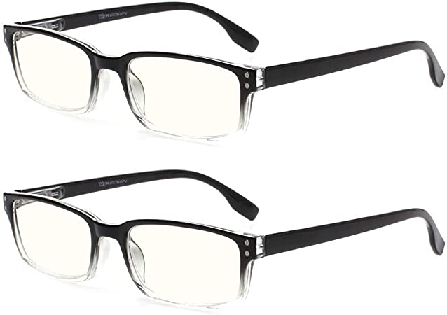 Computer Glasses 2 Pair UV Protection, Anti Blue Rays, Anti Glare and Scratch Resistant Computer Reading Glasses (Clear, 1)