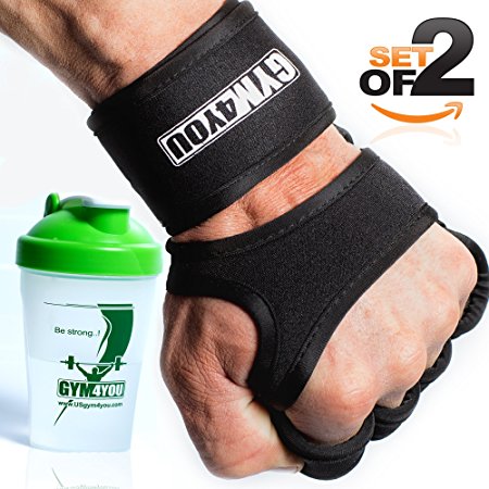 GYM4YOU Fitness Grips – Cross Training Gloves with BONUS SHAKER – Ideal Weight Lifting Gloves for Gym, Workout or CrossFit – Suits Men & Women – Leather Padding for best palm protection.