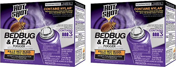 Hot Shot BedBug And Flea Fogger, Inhibits Flea Reinfestation, 2 Ounce Cans, 6 Count