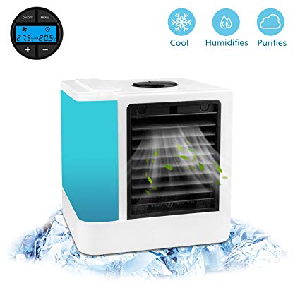 [Upgrade Version] SEZAC Arctic Air Cooler, Desktop Air Conditioner Fan, Personal 5-in-1 Air Cooler, Humidifier & Purifier for Home/Office/Sleep/Outdoor, with 7 Colors LED Lights and LCD Display