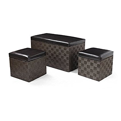 ELEGAN 3-piece Faux Leather Lid Storage Bench Ottoman
