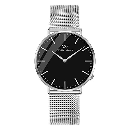 Welly Merck Swiss Movement Sapphire Crystal 42mm Men Luxury Watch Minimalist Ultra Thin Analog Wrist Watch 20mm Stainless Steel Mesh Band