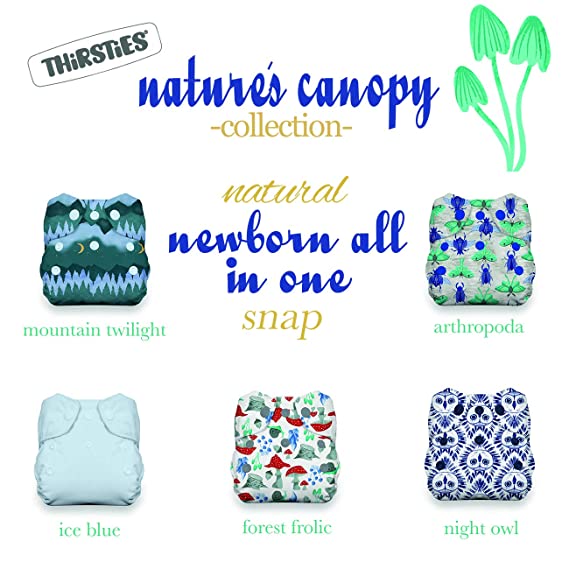 Thirsties Nature's Canopy Cloth Diaper Collection Package, Snap Natural Newborn All in One Cloth Diaper, Nature's Canopy