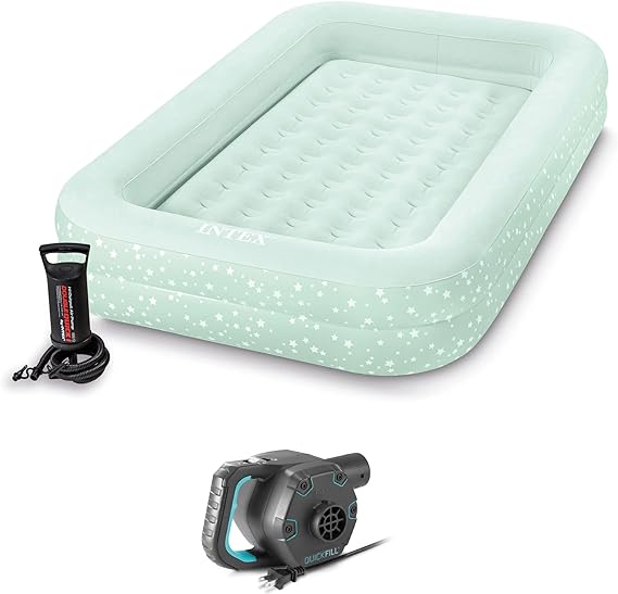 Intex Kids Inflatable Raised Frame Travel Air Bed w/ Hand Pump & Electric Pump