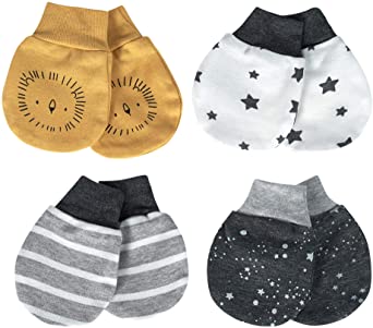 Just Born Baby Boys' 4-Pack Organic Lil' Lion Mittens, 0-3 Month