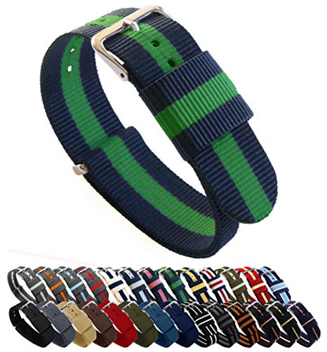 BARTON Watch Bands - Ballistic Nylon NATO Style Straps - Choice of Color, Length & Width (18mm, 20mm, 22mm or 24mm)