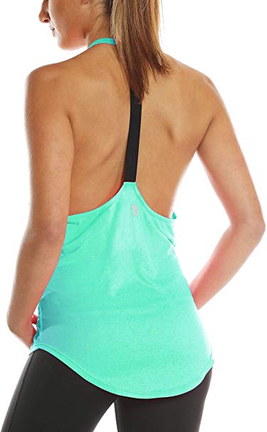 icyzone Workout Tank Tops for Women - Athletic Yoga Tops, T-Back Running Tank Top