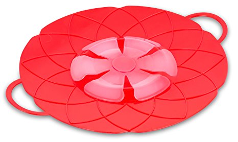Internet's Best Silicone Spill Stopper | Boil Over Guard Lid | Pots and Pan Splash Protector | Kitchen Cooking Splatter Screen | Red