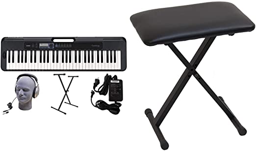 Casio CT-S300 61-Key Premium Keyboard Pack with Stand, Headphones & Power Supply (CAS CTS300 PPK) & Casio ARBENCH X-Style Adjustable Padded Folding Keyboard Bench