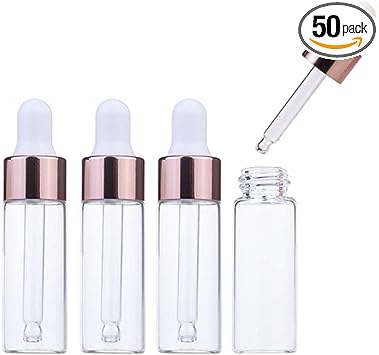Glass Dropper Bottles,50 Packs Essential Oil Dropper Bottle Clear Glass Vials Sample Dropper Bottle Perfume Cosmetic Liquid Containers With Glass Eye Dropper (5ml)