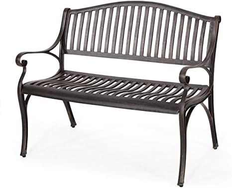 Christopher Knight Home Camille Outdoor Traditional Cast Aluminum Bench, Bronze