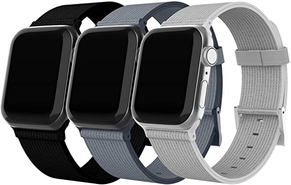 3 Pack Nylon Bands Compatible with Apple Watch Band 38mm 40mm 42mm 44mm, Breathable Soft Sport Loop Wristband Strap Replacement Compatible for iWatch Series 6 5 4 3 2 1 SE