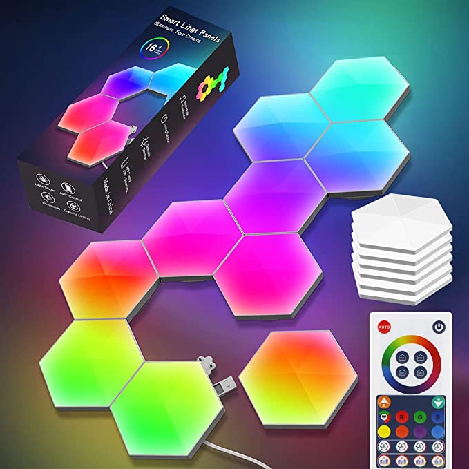 Hexagon LED Wall Lights, Gaming Lights for Bedroom Smart Modular RGBIC Honeycomb Light with APP Remote Control and Music Sync Gaming Setup Lighting Bars DIY Geometry Module for Game Room Decor(6 Pcs)