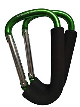 2pcs Stroller Clips, XLarge 3.9x6.3" Carabiner Stroller Mommy Hook Hanger, Grocery Bag Holder Handle Carrier Tool, Organizer Assistant Clips Hanger (Green)