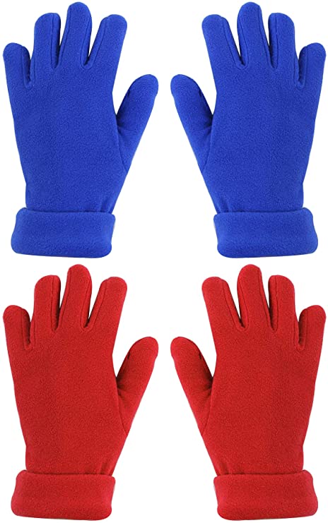 Cooraby 2 Pairs Kids Winter Gloves Warm Polar Fleece Gloves Mittens for Boys or Girls