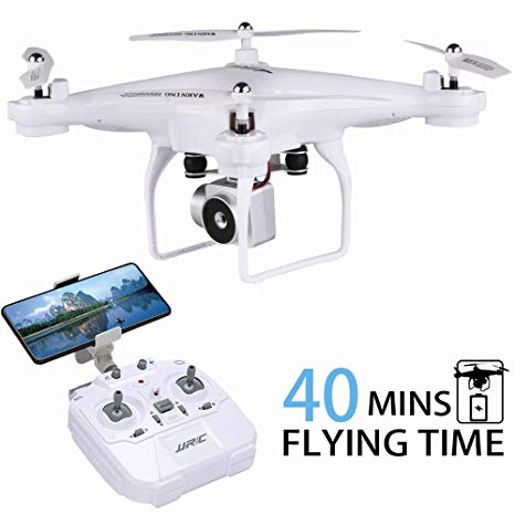 40 Minutes Flight Time RC Drone, H68 FPV Quadcopter with 720P HD Camera Live Video Real Time Transmission Headless Mode Altitude Hold Helicopter 2 Batteries - White