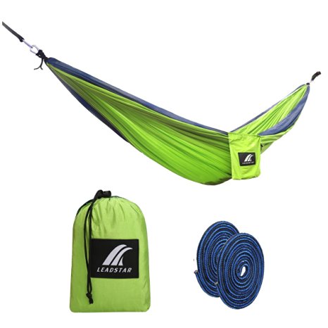 LEADSTAR Outdoor Double Camping Hammock, Made of Durable Parachute Nylon, Ultralight, Compact & Portable for Travelling, Camping, Hiking, Backyard Relaxation