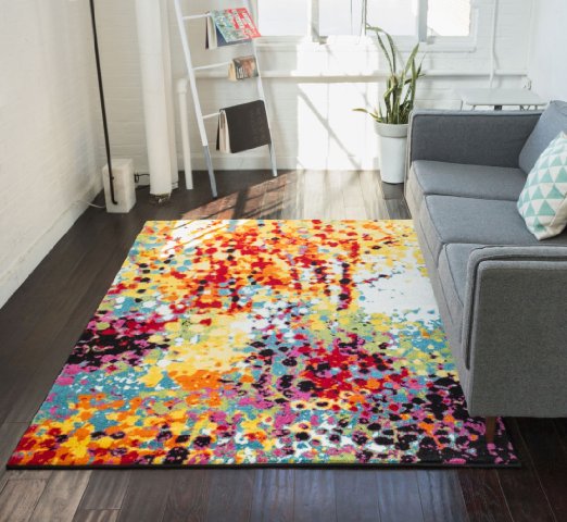 Impasto Multi Geometric Red Yellow Blue Modern Abstract Painting Area Rug 5 x 7 ( 5'3" x 7'3" ) Easy Clean Stain Fade Resistant Shed Free Contemporary Brush Stroke Thick Soft Plush Living Dining Room