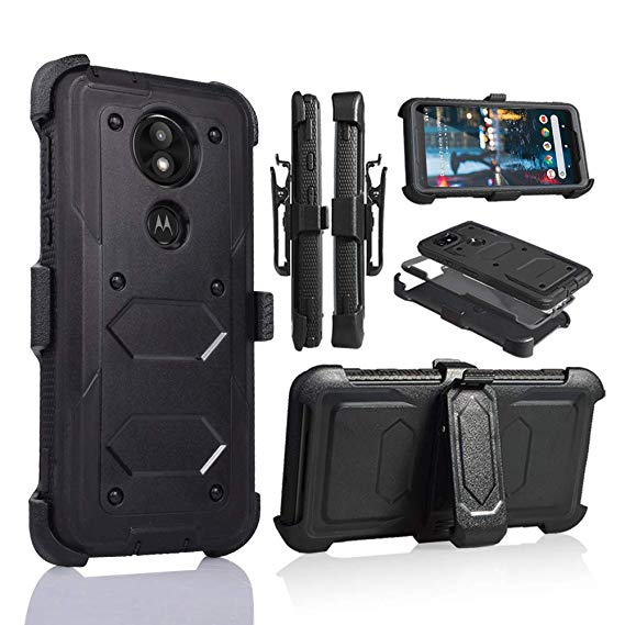 for Moto E5 Plus Case, Moto E5 Supra Case, [360 Degree Protection] Rugged Heavy Duty Case with Built-in-Screen Protector for Motorola E5 Plus (Black)