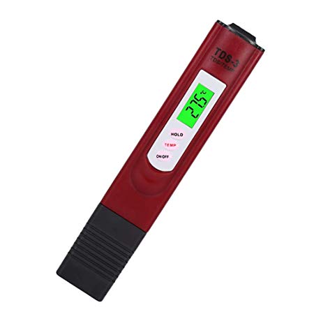 Water Quality Test Meter, Digital LCD Water Quality Testing Pen Purity Filter TDS Meter Tester 0-9990 PPM Temp Measurement Range Portable for Household Drinking Water, Hydroponics, Aquariums, Swimming Pools (Red)
